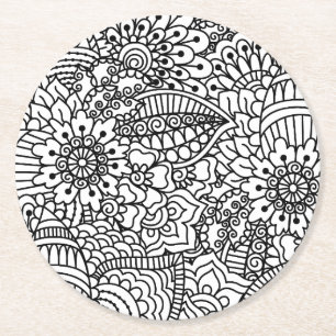 Porta-copo De Papel Redondo Doodle da flor