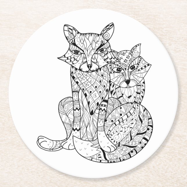 Porta-copo De Papel Redondo Doodle do Fox de Boho (Frente)
