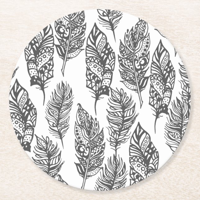 Porta-copo De Papel Redondo Doodle macio das penas (Frente)