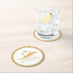 Porta-copo De Papel Redondo Dourada empresa imobiliária Open House Personalizá<br><div class="desc">Esta porta copos de papel de uma empresa imobiliária para uma casa aberta é personalizada com seu nome de empresa e agente. Este elegante presente de marketing de ouro apresenta uma casa bonito com um Weathervane no topo e curvas elegantes por baixo. Personalize este item de promocional comercial moderno com...</div>