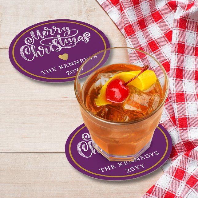 Porta-copo De Papel Redondo Dourado Feliz Natal (Criador carregado)