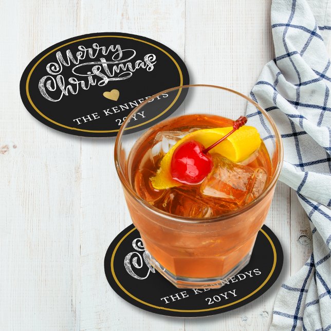 Porta-copo De Papel Redondo Dourado Natal branco negro (Criador carregado)