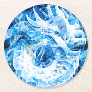 Porta-copo De Papel Redondo Dragão Mosaico Azul Sky