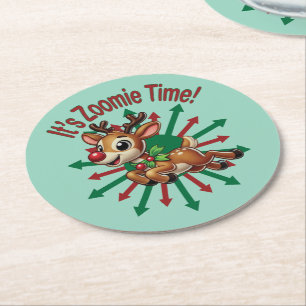 Porta-copo De Papel Redondo "É hora do Zoomie! Rena de Natal
