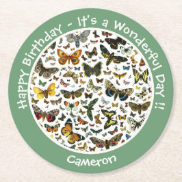 Porta-copo De Papel Redondo É um Aniversário da Borboleta, Collage Items for P