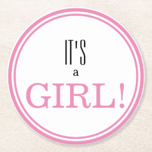 Porta-copo De Papel Redondo É uma garota! Anúncio de bebê rosa moderno