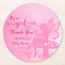 Porta-copo De Papel Redondo É uma garota! Cogumelos de fada e Chá de fraldas d