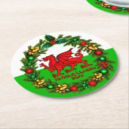 Porta-copo De Papel Redondo Editar Ano de Texto Bandeira do Welsh Flag Red Dra