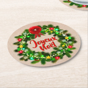 Porta-copo De Papel Redondo Editar Texto Joyeux Noël