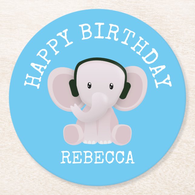Porta-copo De Papel Redondo Elefante ama música (Frente)
