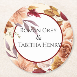 Porta-copo De Papel Redondo Elegant Autumn Watercolor Floral Wedding 
