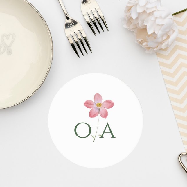 Porta-copo De Papel Redondo Elegant Botanical Wedding Monogram Coaster (Criador carregado)