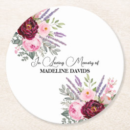 Porta-copo De Papel Redondo Elegant Calligraphy Peonies Funeral