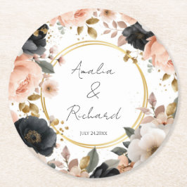 Porta-copo De Papel Redondo Elegant Floral Personalized Wedding Coasters