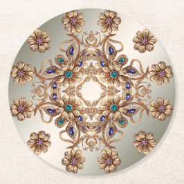 Porta-copo De Papel Redondo Elegant Gold Jewel Flowers Paper Coaster