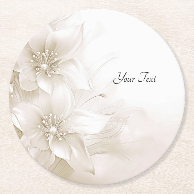 Porta-copo De Papel Redondo Elegant Ivory White Flowers Paper Coaster (Frente)