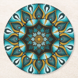 Porta-copo De Papel Redondo Elegante Blue Mandala | Sacred Geometry Boho | Zen