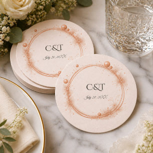 Porta-copo De Papel Redondo Elegante Caligrafia de Casamento com Brilho de Pês