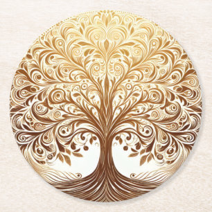 Porta-copo De Papel Redondo Elegante Celebração Namaste da Árvore da Vida em O