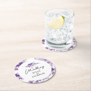 Porta-copo De Papel Redondo Elegante de Casamento de Aquarela de Lavanda Perso