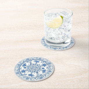 Porta-copo De Papel Redondo Elegante Flor Azul Branca simples estilo chinesice