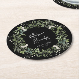 Porta-copo De Papel Redondo Elegante floral aquarela preto e branco