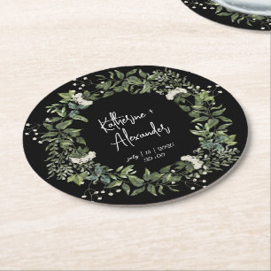 Porta-copo De Papel Redondo Elegante floral em aquarela preto e branco