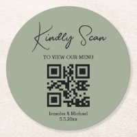 elegante menu de casamento mínimo qr code verde