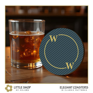 Porta-copo De Papel Redondo Elegante Monograma de Listra Fina Preto e Dourado