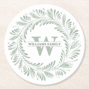 Porta-copo De Papel Redondo Elegante Monograma Vermelhidão Botânica