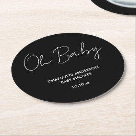 Porta-copo De Papel Redondo elegante preto-e-branco moderno com script de chá 