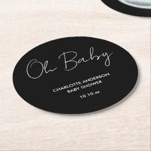 Porta-copo De Papel Redondo elegante preto-e-branco moderno com script de chá 