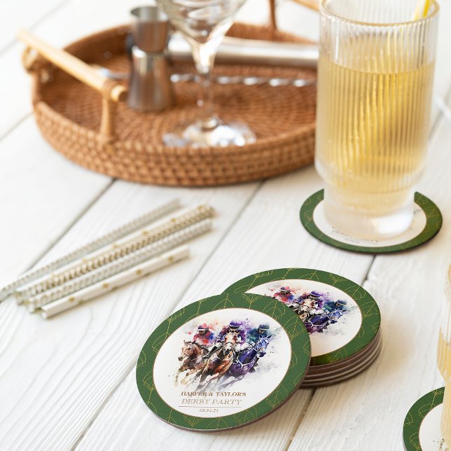 Porta-copo De Papel Redondo Elegante Race Horse Derby Partido Equestre (Trackside Elegance: Derby-inspired Coasters for Every Toast!)