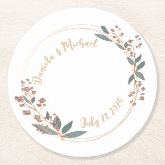 Porta-copo De Papel Redondo Elegante Recepção de Casamento de Noiva e Noivo