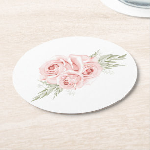 Porta-copo De Papel Redondo Elegante Rosa Pêssego Rosa Floral Campo Quadrado P