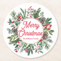 Elegante Vegetação de Inverno Feliz Natal Letra Ve