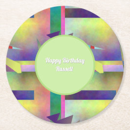 Porta-copo De Papel Redondo Elemental Abstract Pattern Happy Birthday