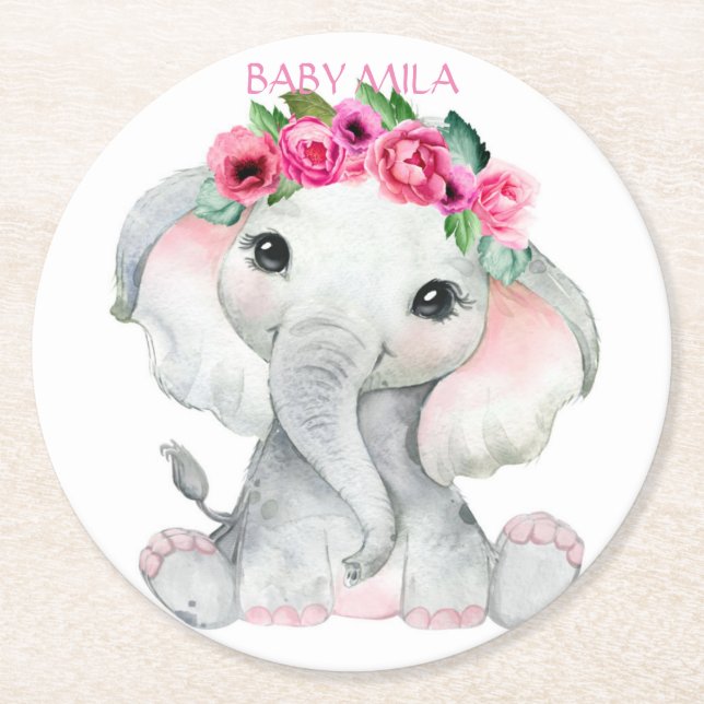 Porta-copo De Papel Redondo Elephant Baby Shower (Frente)