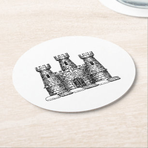 Porta-copo De Papel Redondo Emblema de Castelo Heráldico Vintage Brasão de Arm