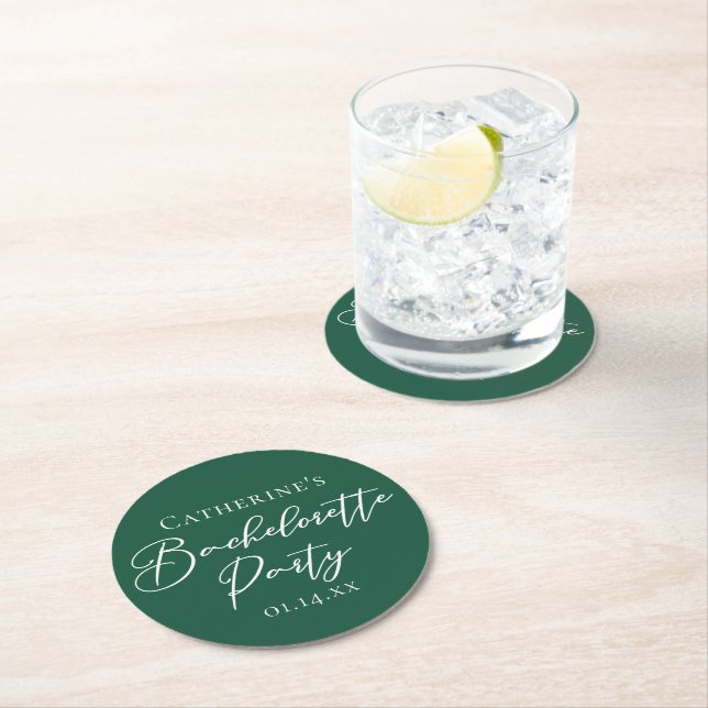 Porta-copo De Papel Redondo Emerald Green Bachelorette Party Personalized (Insitu)