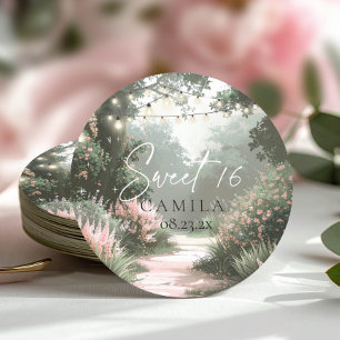 Porta-copo De Papel Redondo Encantado Jardim Sweet 16 rosa ID1163