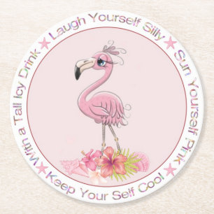 Porta-copo De Papel Redondo Engraçada Ilustração de Aquarela Flamingo Cor Rosa