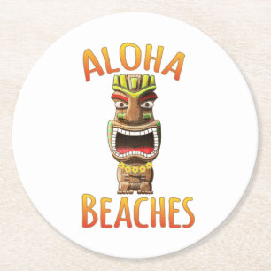 Porta-copo De Papel Redondo Engraçado Aloha Beija Tiki Havaiano
