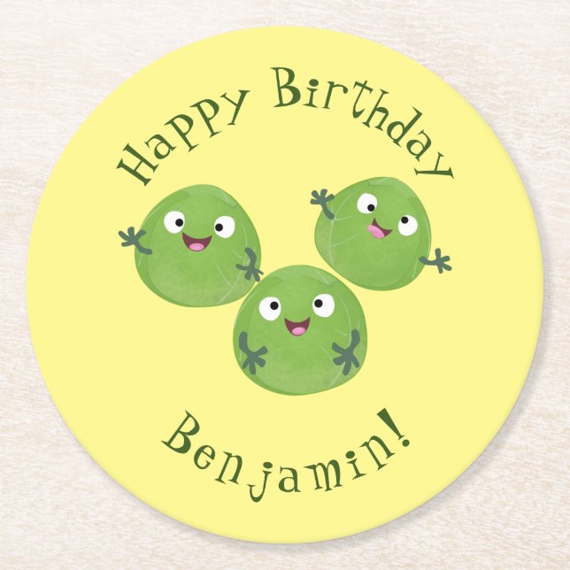 Porta-copo De Papel Redondo Engraçado Bruxelas brota caricatura de legumes (Frente)