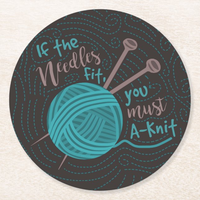 Porta-copo De Papel Redondo Engraçado tricotar Agulhas Humorosas, Yarn Knitter (Frente)