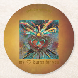 Porta-copo De Papel Redondo Enquanto meu coração queima para você.