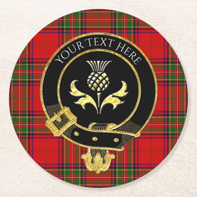 Porta-copo De Papel Redondo Escocês Clã Crest Thisturi Tartan (Frente)