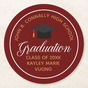 Porta-copo De Papel Redondo Escola de Nomes Personalizados Dourados Vermelhos 