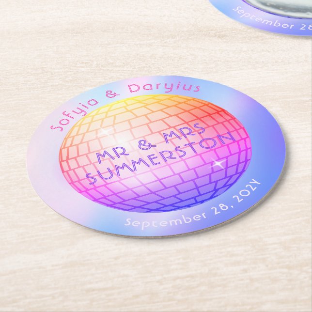 Porta-copo De Papel Redondo Esfera de Disco Rosa Quente Púrpura Laranja Púrpur (Angulado)