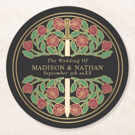 Porta-copo De Papel Redondo Espada Dourada Real Medieval Preta para Casamento